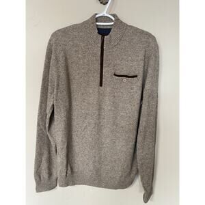 Johnnie-O Vernon Merino Yak Wool 1/4 Zip Sweater, Tan Heather, Men Medium